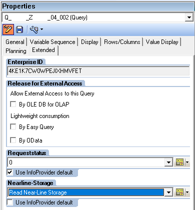 BEx Query Designer Extended properties with Nearline-Storage set to Read Near-Line Storage.