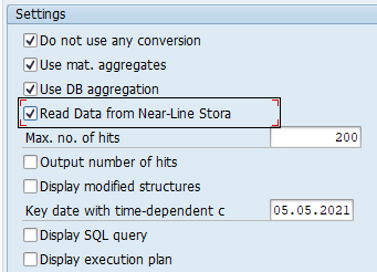 RSA1 data display settings with Read Data from Near-Line Storage selected.